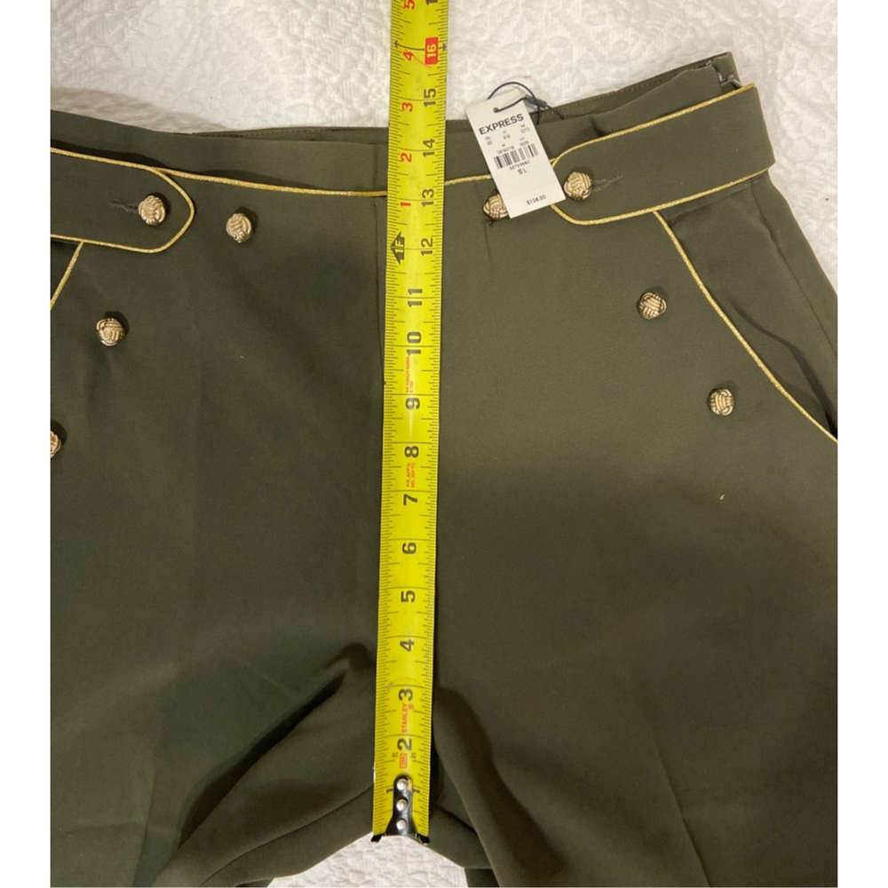 Express Wide Leg Trousers Pant Size 10 Long NWT Olive Green High-Waisted - Picture 7 of 8